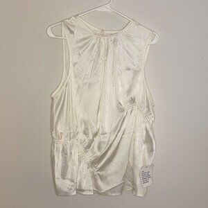 TOPSHOP White Satin Asymmetrical Sleeveless Top Keyhole Back Sz 12 NEW WITH TAGS